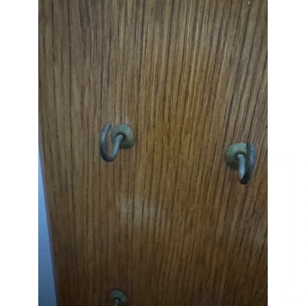Vintage Arched Oak Wood Wall Mounted Key Rack Holder 8 Metal Hooks 12x9